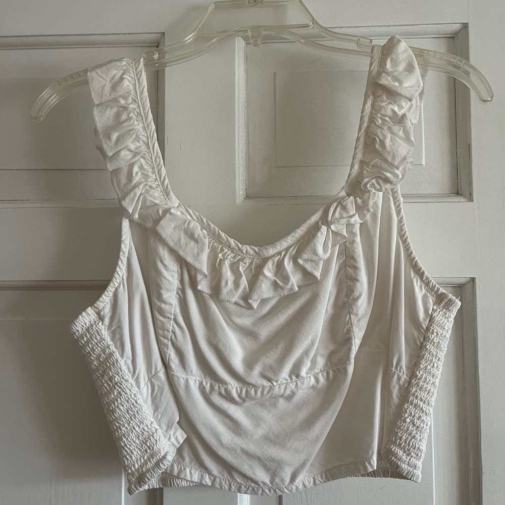 White Ruffle Cropped Tank Top